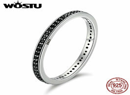 Foto van Sieraden wostu authentic 925 sterling silver finger stackable rings with black zircon cz for women f