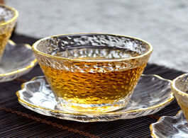 Foto van Huis inrichting gold glass tea cup with glod rim japanese style kung fu accessories green puer teacu