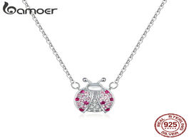 Foto van Sieraden bamoer genuine 925 sterling silver pink cz ladybug insect chain pendant necklace for women 