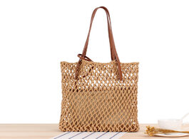 Foto van Tassen 30x35cm new solid color leather handle handbag woven bag natural style handmade cotton rope n