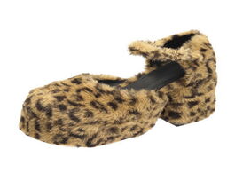 Foto van Schoenen womens round toe leopard furry fur mixed colors platform pumps block high heel ankle buckle