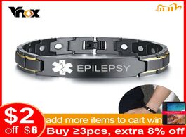 Foto van Sieraden vnox free personalized epilepsy medical bracelets for men women black stainless steel thera