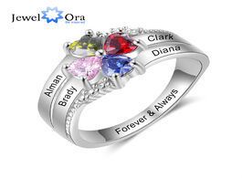 Foto van Sieraden jewelora customized family name mothers ring with 4 heart birthstones silver color personal