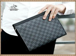 Foto van Tassen luxury envelope men handbag business leisure large capacity purse leather wallet plaid clutch