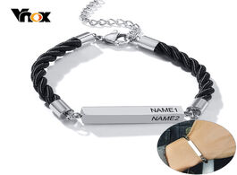 Foto van Sieraden vnox casual personalize custom cube bar charm bracelets for men with adjustable black braid