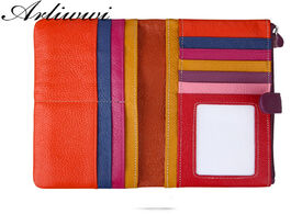 Foto van Tassen arliwwi real cowhide leather wallets lady multi card holder purse patchwork hand candy wallet