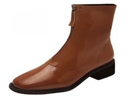 Foto van Schoenen fashion boots patent leather european design square toe thick high heel zipper elegant lady