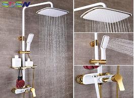 Foto van Woning en bouw shower set sdsn white gold bathroom system quality copper brass bathtub faucet rainfa