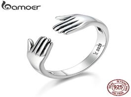 Foto van Sieraden bamoer genuine 925 sterling silver double layer give me a hug hand open finger rings for wo