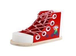 Foto van Speelgoed 1pc educational tie up wooden learnimg early childhood learning lacing toy shoe for kids t