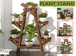Foto van Meubels vintage wood plant stand balcony flower pot ladder shelf outdoor garden planter indoor plant