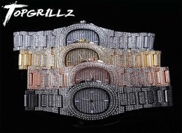 Foto van Horloge topgrillz brand iced out diamond watch quartz gold hip hop watches with micropave cz stainle