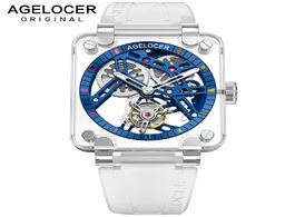 Foto van Horloge agelocer original swiss brand real tourbillon watches sports men blue skeleton full sapphire