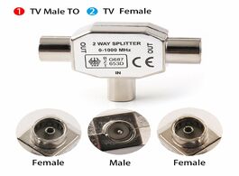 Foto van Elektronica 2 way aerial splitter cable tv 1 male to female adapter in metal housing coaxial digital