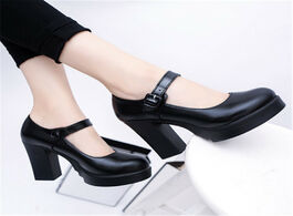 Foto van Schoenen sexy mary janes new women ol high heels black leather pumps female platform thick with spri