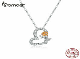 Foto van Sieraden bamoer silver 925 jewelry heart and rose pendant chain neckalce for women fine wedding enga