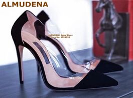 Foto van Schoenen almudena newest color patchwork pvc high heels transparent stiletto 12cm dress pumps shallo
