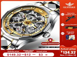 Foto van Horloge oupinke top brand luxury men automatic mechanical watch skeleton tungsten steel waterproof s