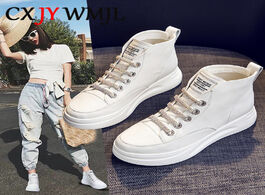 Foto van Schoenen women platform sneakers white high top vulcanize shoes leather chunky casual shoe fashion a