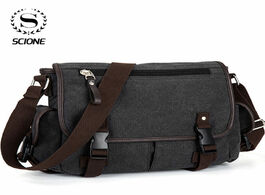 Foto van Tassen scione men s vintage canvas messenger bag causal patchwork multi function briefcases shoulder