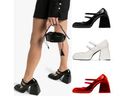 Foto van Schoenen siddons buckle strap women pumps square toe mary janes elegant chunky heels ladies party we