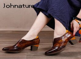 Foto van Schoenen johnature high heels pumps women shoes genuine leather 2020 new spring round toe retro shal