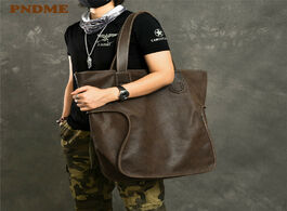 Foto van Tassen pndme large capacity vintage genuine leather men s tote bag casual simple cowhide oversized s