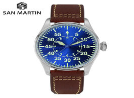 Foto van Horloge san martin pilot men mechanical stainless steel watch sapphire see through case back luminou