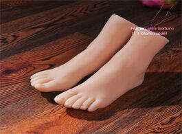 Foto van Schoonheid gezondheid female fake slightly obese foot model stockings exhibition collection manicure