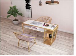 Foto van Meubels net red european style gold manicure table and chair set single double diamond iron deck sof