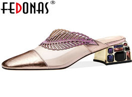 Foto van Schoenen fedonas 2020 spring summer new women mules genuine leather square toe high heels pumps with