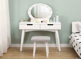 Foto van Meubels 1pcs concise drawer vanity makeup dressing table with mirror dresser chair wooden assembly h