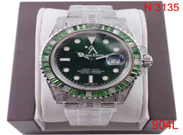 Foto van Horloge iced out top quality watch green sub marinr full diamonds clasp sapphire glass automatic eta