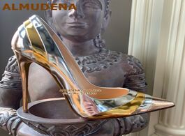 Foto van Schoenen almudena bronze gold silver rose patent leather high heel pumps 12cm color patchwork strap 