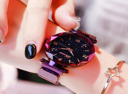 Foto van Horloge watch for women fashion quartz elegant magnet buckle starry sky roman numeral purple ladies 