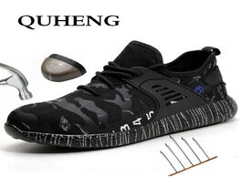 Foto van Schoenen quheng safety work shoes for men steel toe cap anti smashing working boots casual protectiv