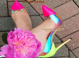 Foto van Schoenen almudena pink pointed toe clear pvc high heel pumps 12cm 10cm 8cm stiletto heels neon yello