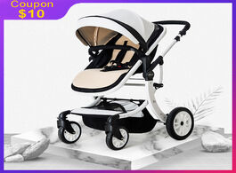 Foto van Baby peuter benodigdheden luxury pu leather strollers high landscape 2 in 1 carriage light foldable 