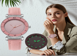 Foto van Horloge women luminous dial watch luxury female quartz watches fashion leather strap bracelet casual