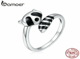 Foto van Sieraden bamoer authentic 925 sterling silver black enamel raccoon finger rings for women adjustable