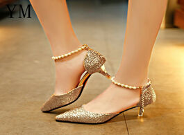 Foto van Schoenen sexy pointed toe pearl high heels shoes female fashion hollow with sandals paillette of the
