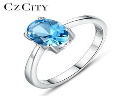 Foto van Sieraden czcity natural solitaire sky blue oval topaz stone sterling silver ring for women fashion s