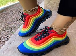 Foto van Schoenen platform sneakers fashion women vulcanized shoes leather ladies woman rainbow color designe