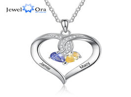 Foto van Sieraden jewelora personalized name engraved heart pendant necklace with 2 birthstones customize mot