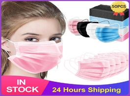 Foto van Beveiliging en bescherming in stock disposable mask non woven 3 layer ply filter purple pink black b