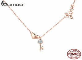 Foto van Sieraden bamoer romantic 925 sterling silver key lock to heart pendant necklaces women gold color ne