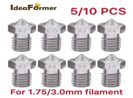 Foto van Computer 5 10pcs v6 stainless steel nozzle 0.2 0.25 0.3 0.4 0.5 0.6 0.8 1.0mm m6 threaded for 1.75 3