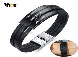 Foto van Sieraden vnox personalize engrave name men multi layer black leather wrap bracelets custom bff famil