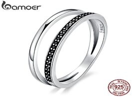 Foto van Sieraden bamoer genuine 925 sterling silver double circle black clear cz stackable finger ring for w