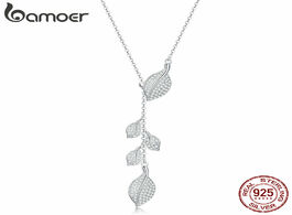 Foto van Sieraden bamoer leaf necklace authentic 925 sterling silver clear cz y shape link necklaces for wome